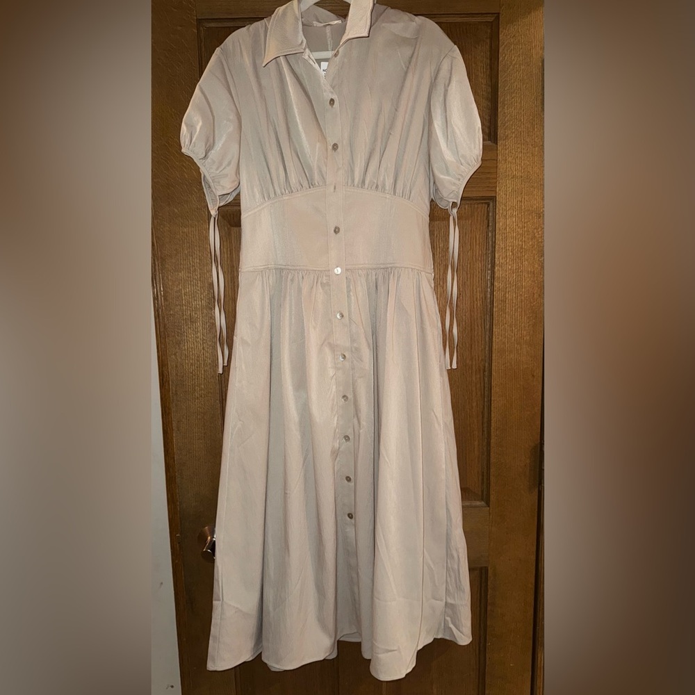 Melloday Taupe Button-Down Dress